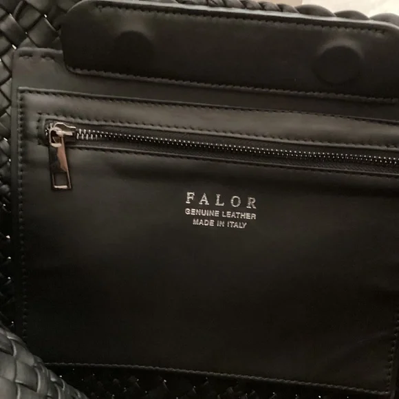 Falor Italy Handmade Black Woven Leather Large Shoulder Hobo Bag Magnetic Close - Picture 5 of 16
